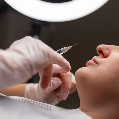 Lip filler treatment preparation by an aesthetic specialist